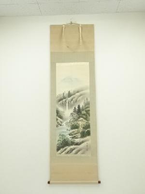 紫峰筆　彩色山水　肉筆絹本掛軸